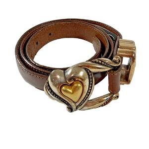 Brighton Vintage 1996 Women's Brown Leather Belt Silver/Gold Buckle Size Large
